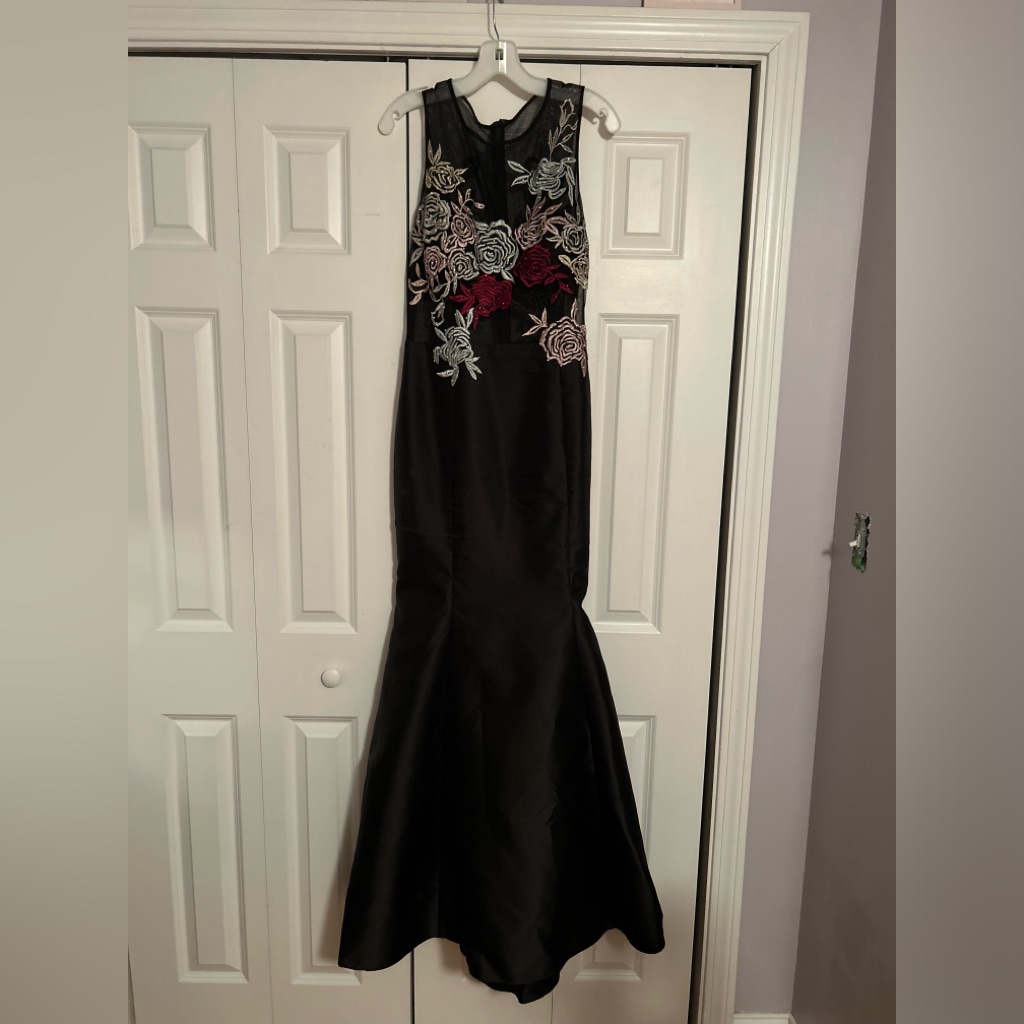 Xscape Black Embroided Mermaid Gown